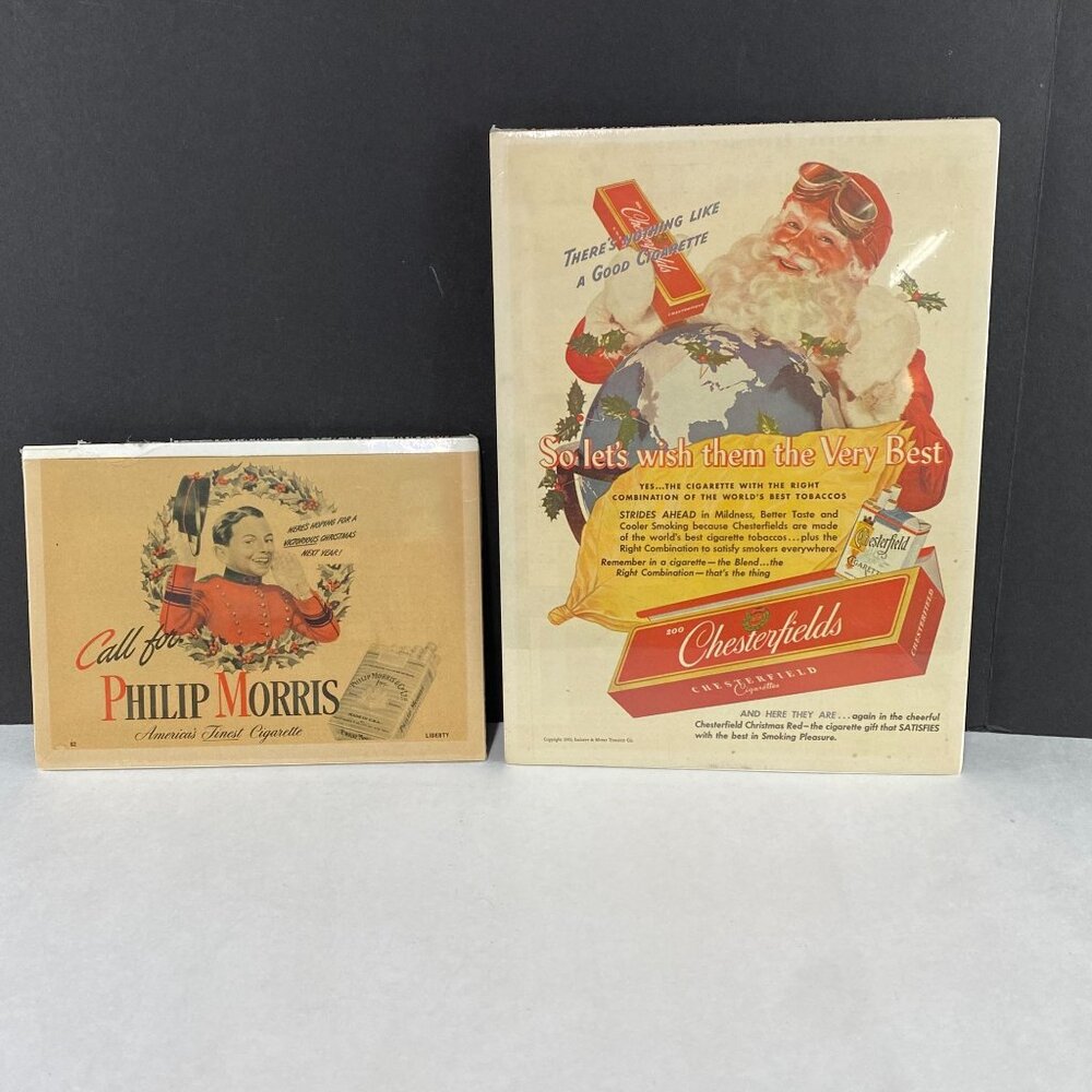Vintage Christmas Cigarette Advertising Lot Of 2 Philip Morris & Chesterfield